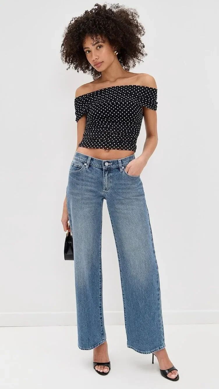 New ALICE + OLIVIA Isadola Off-The-Shoulder Top Size XL Polka Dot Print